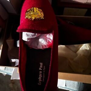 Men’s Erphpre  Paul size 45 size 10 Red velvet Loafers with Gold Embellishment